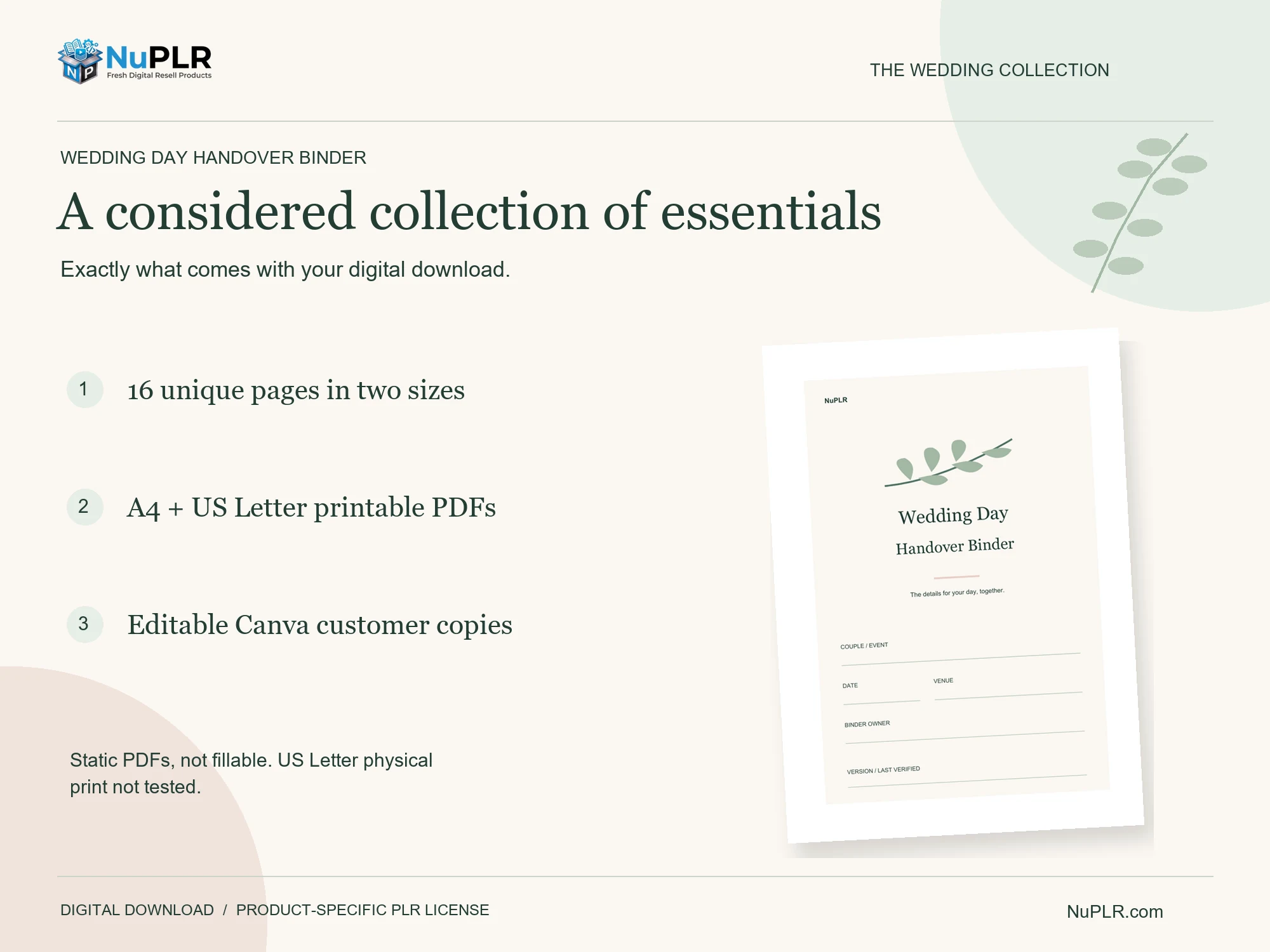 Wedding binder PLR: included digital files.
