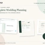 Wedding planning PLR bundle with actual Excel workbook, offline browser planner and Canva handover binder previews. USD 17.
