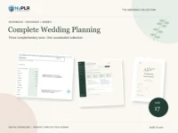 Wedding planning PLR bundle with actual Excel workbook, offline browser planner and Canva handover binder previews. USD 17.