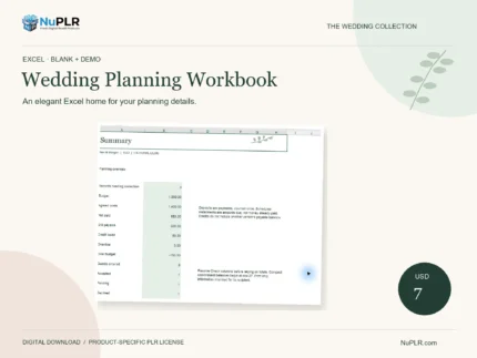 Wedding workbook PLR: actual product preview.
